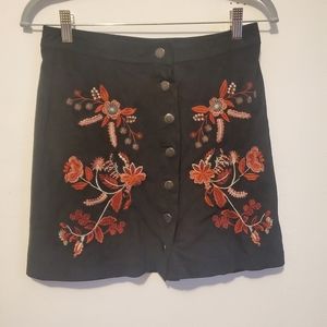 Embroidered faux suede mini skirt
